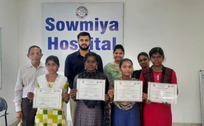 A group of students holding their nursing certificates with pride given by sowmiya hospital